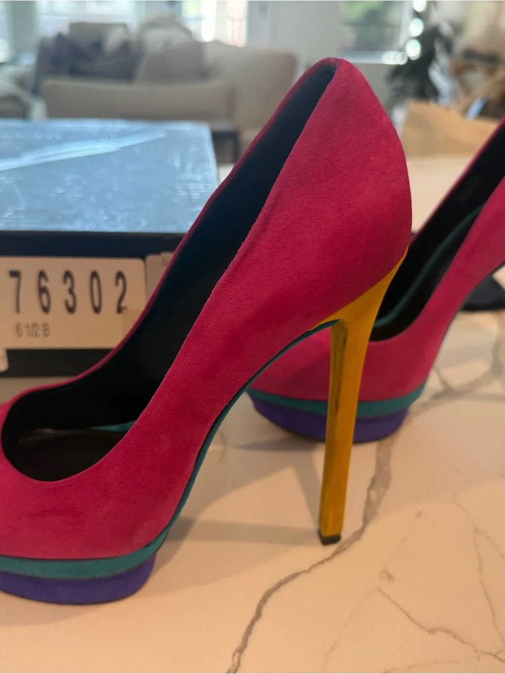Brian Atwood Fontanne Multi Colorblock Suede Platform Pump